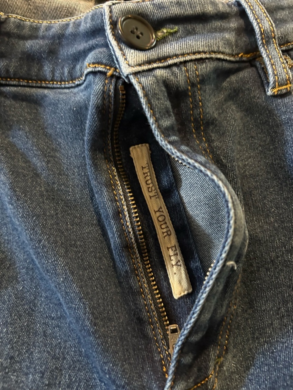 Orvis Men's Slim Jeans in Medium Blue Denim with Gold Stitching